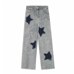 American Retro Y2K teksad Naised Star Raw Edge Splicing lahtised laiad teksap&uuml;ksid Naiste sinised tikandiga p&uuml;ksid S sinine