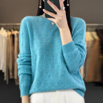 Naiste kampsun, Qinghe ka&scaron;miir, 30% ka&scaron;miir 70% vill, talvine kootud pullover, s&uuml;gisene kampsun, naiste ka&scaron;miirkampsun, kootud topp, pikkade varrukatega XXL merelaine