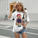 Naiste puhas valge T-s&auml;rk Kunstilise lillemustriga T-s&auml;rk Moodr&uuml;kiga T-s&auml;rk Elegantne naiste l&uuml;hikeste varrukatega T-s&auml;rk S