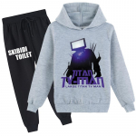 Laste 3D kapuutsiga komplekt Skibidi WC Pullover Spordidress Speakerman Laste kampsun + p&uuml;ksid 100 must