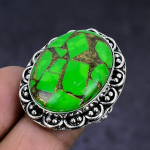 Copper Green Turquoise 925 Sterling Silver gift Jewelry Ring Size 6.5 J1D37