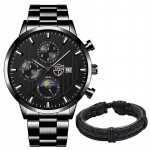 Meeste mood spordik&auml;ekell Luksuslik meeste &auml;ri, roostevabast terasest kvartskell, meeste vabaaja nahast k&auml;ev&otilde;ru helendav kell