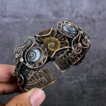 Looduslik ammoniidi fossiil, kuukivi vasktraadiga m&auml;his mansett k&auml;ev&otilde;ru reguleeritav C1B41