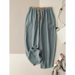 Elastne pingutusn&ouml;&ouml;riga v&ouml;&ouml;koht vabaaja p&uuml;ksid Suvised Retro puuvillased linased lahtised haaremip&uuml;ksid P&otilde;hiline mitmek&uuml;lgsus Laia s&auml;&auml;rega pahkluuni ulatuvad p&uuml;ksid S sinine