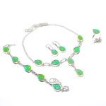 Looduslik roheline kolmik opaal kalliskivi 925 sterling h&otilde;be ehtekomplekt n9G41