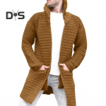 Meeste kampsun mantel kootud k&otilde;rge kraega pikad varrukad soojad taskud kampsun mantel keskmise pikkusega puhast v&auml;rvi s&uuml;gistalve jope M khaki