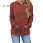 Naiste kootud kampsun kapuutsiga pikkade varrukatega avarate soonikutega kudumispullover taskutega vabaaja &uuml;hev&auml;rvilised s&uuml;giskudumid L tumeroheline v&auml;rv