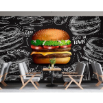Kiirtoiduseina muster Hamburgerirestorani fototapeet Pizza suupistebaari dekoratsioon Hamburgeri tapeet 200 cm(W) x 140 cm(H) gray