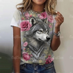 3D Wolf Print Naiste T-s&auml;rgid Suvemood Loomade gooti T-s&auml;rk l&uuml;hikeste varrukatega O-kaelusega Hip Hop Tee Suured naiste riided S