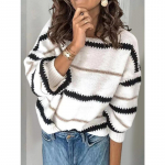 Autumn Movement naiste metalliktriibuline kudum Pullover Commuter lahtine kampsun S valge