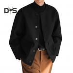 Meeste villane mantel &uuml;mmarguse kaelusega pikkade varrukatega &uuml;herealine, tavalise sobivusega &uuml;hev&auml;rviline taskutega talvemantel S pruun