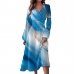 Naiste s&uuml;gis- ja talvine vabaajamoe V-kaelusega pikkade varrukatega triibuga pikk kleit, mis sobib igap&auml;evaseks ja pidulikuks kandmiseks L must