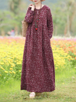 Vintage naiste prinditud kleit kevadine p&auml;ikesekleit vabaaja pikkade varrukatega Maxi Vestidos naistele lilleline &otilde;&otilde;nes r&uuml;&uuml;, suur 4XL punane