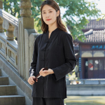 Naiste nelja hooaja suure suurusega istumismeditatsiooni Tai Chi komplekt Pikkade varrukatega lahtine topp + p&uuml;ksid Kaheosaline komplekt M must