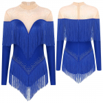 Naiste narmastega ladina tango cha-cha dž&auml;ssballeti tantsuleotard kunstv&otilde;imlemise dž&auml;ss-tantsur&otilde;ivad strassidega &otilde;mblustega bodisuit unitard XL sinine