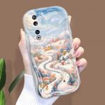 Armas koomiksimustriga kreemjas tekstuuriga korpus Lainelise servaga pehme silikoonkaanega telefoni&uuml;mbris Huawei Honor Infinix Tecno iPhone'i jaoks Infinix Note 40 Pro 4G valge