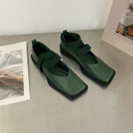 V&auml;ikesed nahast kingad naiste 2024. aasta kevad, uued k&otilde;iksobivad moodsad, ruudukujulised, lameda p&otilde;hjaga ja madala suuga &uuml;ksikud kingad, laisad jalan&otilde;ud 40 roheline