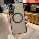 V&auml;rvilise raamiga l&auml;bipaistev matt magnet&uuml;mbris Samsung S25 S24 FE S23 Ultra S22 A16 A55 A15 A54 A35 jaoks Magsafe Slim p&otilde;rutuskindel objektiivikaitse telefoni kate Samsung S25 must