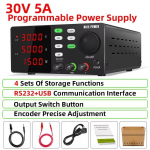 Uus EL programmeeritav alalisvoolu laboratooriumi toiteallikas reguleeritav 30V 10A 5A regulaator, pingi toiteallikas 4 komplekti salvestusfunktsioone 30V-5A-RS232