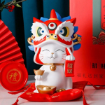 1tk Forbidden City Lion Dance Lucky Cat Resin kodukaunistused, poe avamise kingitused, praktilised ja rikkused, kultuurilised ja loomingulised Gi valge