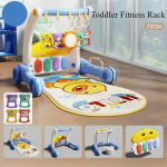 2-&uuml;hes vasts&uuml;ndinud Baby Walker treeningraam muusika ja valgusega alusharidusega Baby Trolly Fitness Rack pedaali klaverim&auml;nguasi imikule hall