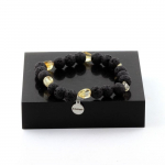 Pierres et Min&eacute;raux. Bracelet Citrine du Br&eacute;sil + Perles Lave 8 mm. Fabriqu&eacute; en France.