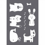 Pochoir de s&eacute;rigraphie - Rayher - Happy Animals - A4 - 1 pochoir + 1 spatule - Tissu doux