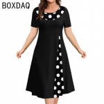 Naiste Vintage Must Valge Ruuduline A3D Prindiga Kleit Suvine L&uuml;hikeste Varrukatega O-kaelusega A-l&otilde;ikeline Kleit Suur Suurus Elegantne Naiste Kleit 2XL