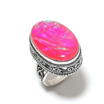 Looduslik roosa kolmik opaal kalliskivist 925 sterlingh&otilde;bedast ehtes&otilde;rmus, suurus 8 E9b81