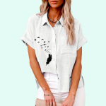 Suurusepluss Naiste Mood Lillemustriga T-s&auml;rk Suve- ja S&uuml;gisperioodiks Vabaaja Linane Top Naiste Lahtised N&ouml;&ouml;bitavad L&uuml;hikeste Varrukatega Pluusid S valge