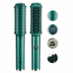 2 in 1 Juhtmeta juuksesirgendusharja lokirull naistele Negative Ionic P&otilde;letusvastane Kamm Hambad Kiire soojenemine USB Laetav roheline