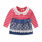 Laste t&uuml;drukute triibuline pitspits, pikkade varrukatega pulmapeokleit Printsesskleit Lastele plisseeritud seelik Vabaaja mustriga kauboi stiilis kleidid 86 punane