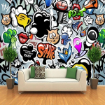 3D K&auml;sitsi Maalitud Grafitiseinamaalingud Kunst Loovus Fototapeet Laste Toa Fresko 200 cm(W) x 140 cm(H)