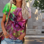 Naiste suvine T-s&auml;rk liblikaprindiga retromoe l&uuml;hikeste varrukatega t-s&auml;rgid vabaaja tr&uuml;kitud topid XS lilla