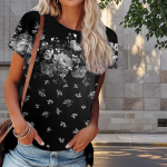 Naiste suvine lilleprindiga T-s&auml;rk, retro stiilis l&uuml;hikeste varrukatega t-s&auml;rgid, vabaaja tr&uuml;kitud topid XS sinine