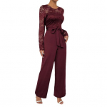 Naiste pikkade varrukatega pitsist pidulik jumpsuit k&otilde;rge v&ouml;&ouml;kohaga laia s&auml;&auml;rega p&uuml;ksid romper v&ouml;&ouml;ga suvine &uuml;hes t&uuml;kis kombinesoon S tumesinine v&auml;rv