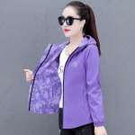 Naiste mitmek&uuml;lgne kapuutsiga kahepoolne jope - kevad/s&uuml;gis vabaaja lahtine tuulejope XL lilla