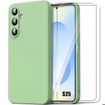 Coque pour samsung galaxy s25, protection souple doux vert + 2 verres tremp&eacute;s - booling&reg;