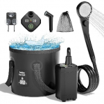 Kaasaskantav matkadu&scaron;&scaron; 6000mAh laetav du&scaron;ipump filtreeritud du&scaron;iotsikuga 5 galloni kokkupandava &auml;mbriga matkamiseks rannas reisimiseks lemmiklooma pesemiseks auto pesemiseks must