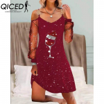 QICED Naiste moe kevad-s&uuml;gis &uuml;hev&auml;rvilised kleidid pikkade varrukatega V-kaelusega k&otilde;rge v&ouml;&ouml;kohaga vabaajakleidid S