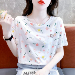 JKASHDK Naiste moe vabaaja suve kevadlillemustriga l&uuml;hikeste varrukatega pluusid ja s&auml;rgid S valge