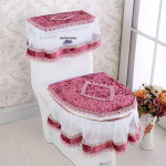 Korea stiilis kuldne sametpits WC-poti istmekate komplekt: 3 osa koos WC-poti mati ja tolmukattega. Three-Piece Toilet Set pink