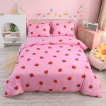 Puuvilja Maasika Tekikate Komplekt, Punane Magus Maasika Voodipesu Komplekt Lastele Poistele T&uuml;drukutele, Laste Tekikate Komplekt T&otilde;mblukuga 120x150cm-2pcs pink