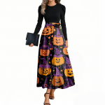 Naiste Mood Vabaaja V&ouml;&ouml;ga Pikkade Varrukatega &Uuml;mara Kaelusega Halloweeni Prindiga Elegantsed Temperamentsed Kleitid XL kollane