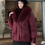 Streetwear Suure karvakraega udusulega puuvillase polsterdusega jakk Naiste talvine l&uuml;hike parka Paks soe mantel Naiste moer&otilde;ivad M veinipunane v&auml;rv