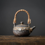 Vintage Jaapani stiilis maal&auml;hedane keraamiline teekann / Kuumutusalus - Kaasaskantava k&auml;epidemega teekann koduseks kasutamiseks Teapot A gray
