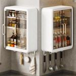 Puurtav vannitoariiul ja hoiukapp - Seinakorraldaja vannitoatarvetele, meigile, nahahooldustoodetele, 2 uksega, 32 x 40,5 x 13cm (Valge, 3-kihiline)