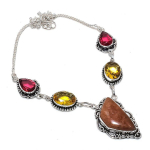 Natural Orange Aventurine, Citrine 925 Sterling Silver Jewelry Necklace 18 n7y00