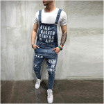 Mens Hole Pocket Teksap&uuml;ksid Kombinesoon Streetwear Overall Suspender P&uuml;ksid XL sinine