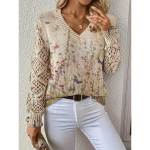 Elegantne s&uuml;gis ja talv, boheemlaslik, l&auml;&auml;neliku stiiliga mitmek&uuml;lgne V-kaelusega pikkade varrukatega naiste topp, trendikas naiste kootud kampsun L